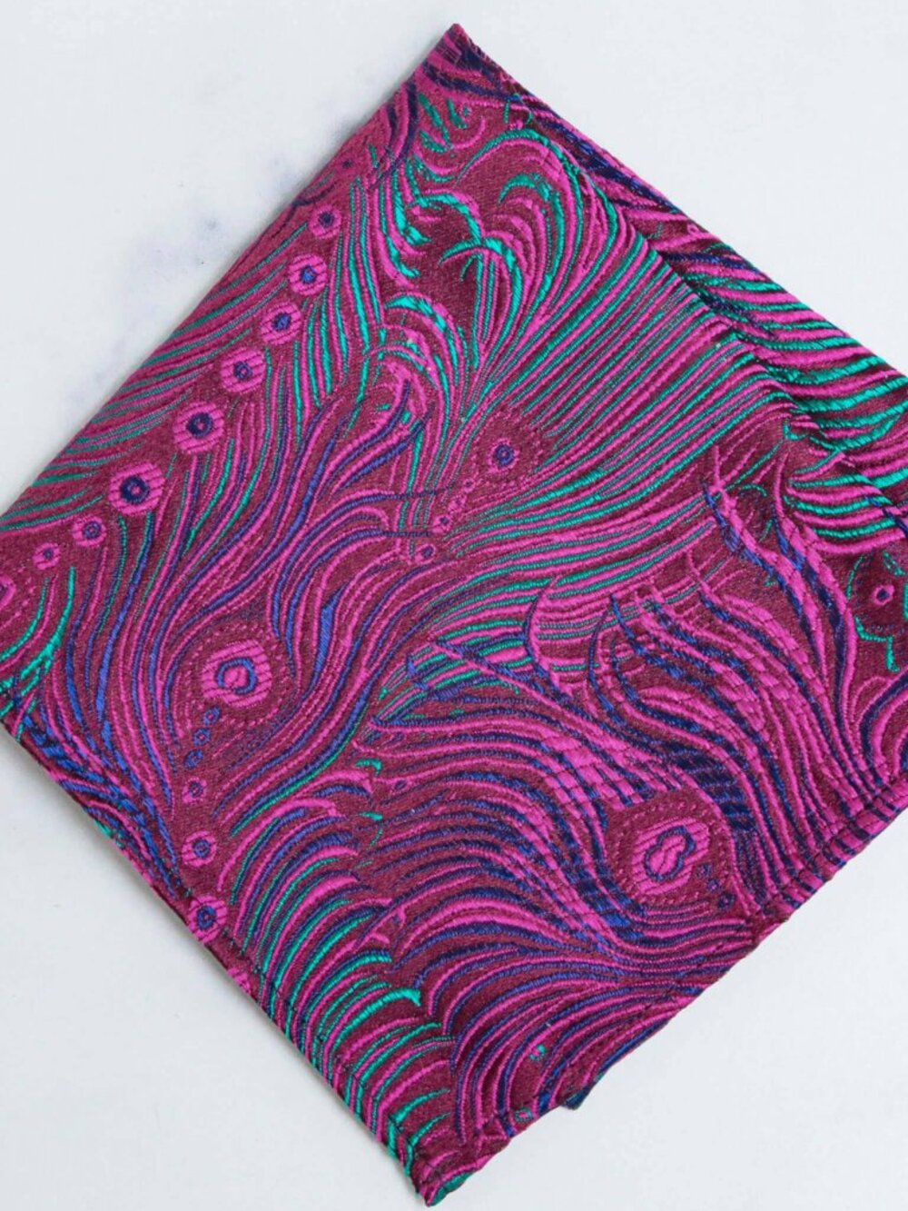 Peacock Feather Brocade Pocket Square | Purple & Blue